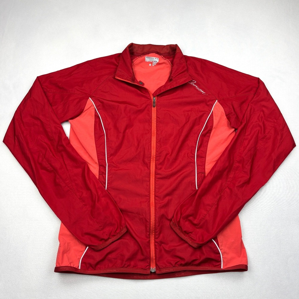 Salomon ClimaWIND Jacket Womens Medium Red Trail Running Windbreaker Full Zip